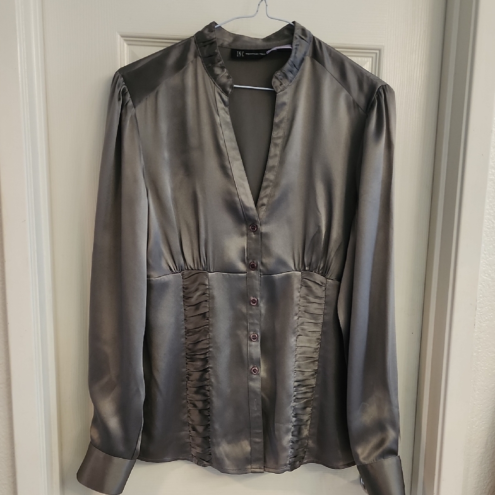 INC International Concepts Charcoal Satin Blouse